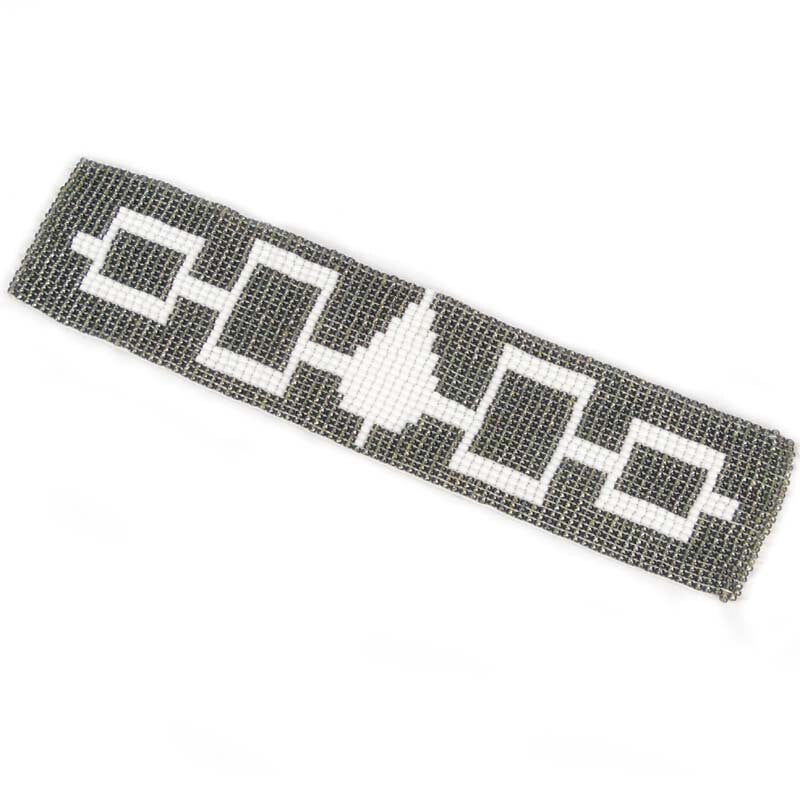 Handcrafted Iris Grey White Seed Beads Hiawatha Beadwork Beaded Cuff Adjustable Bracelet Leather