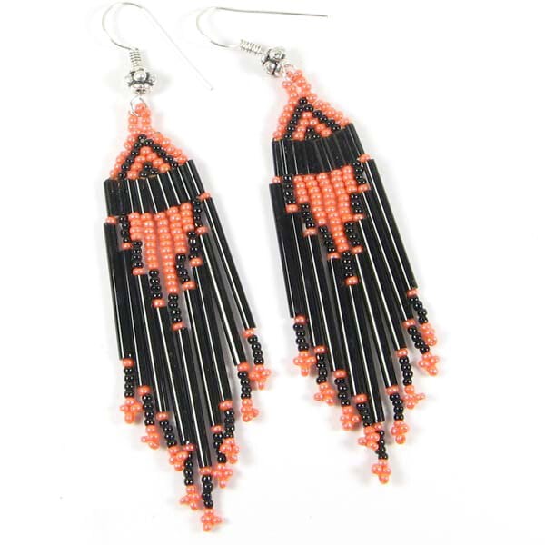 Handmade Beaded Black Dark Orange Opaque Seed Bead Earrings