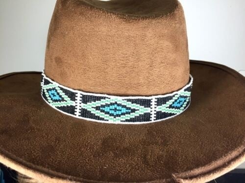 Native American Style Black Blue Seed Beads Beaded Hatband/Belt
