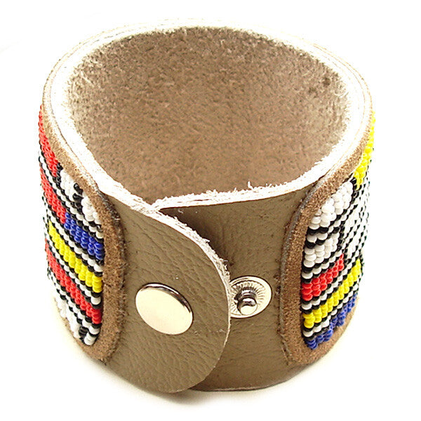 Adjustable Handmade Multicolored Beaded Leather Soft Cuff Bracelet | Unisex Bracelet