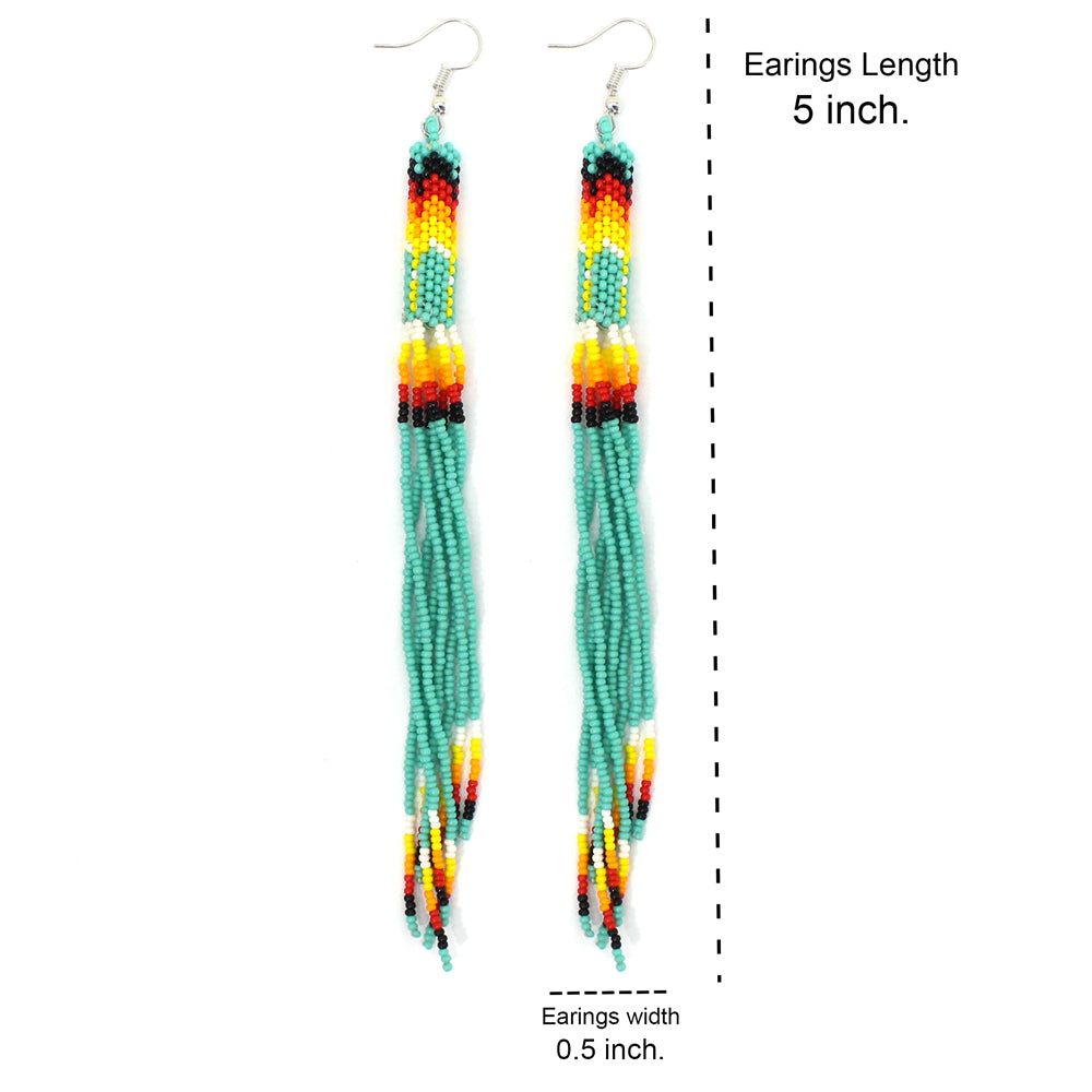 Handmade Beaded Earrings 5 Inch Long - Sea Green