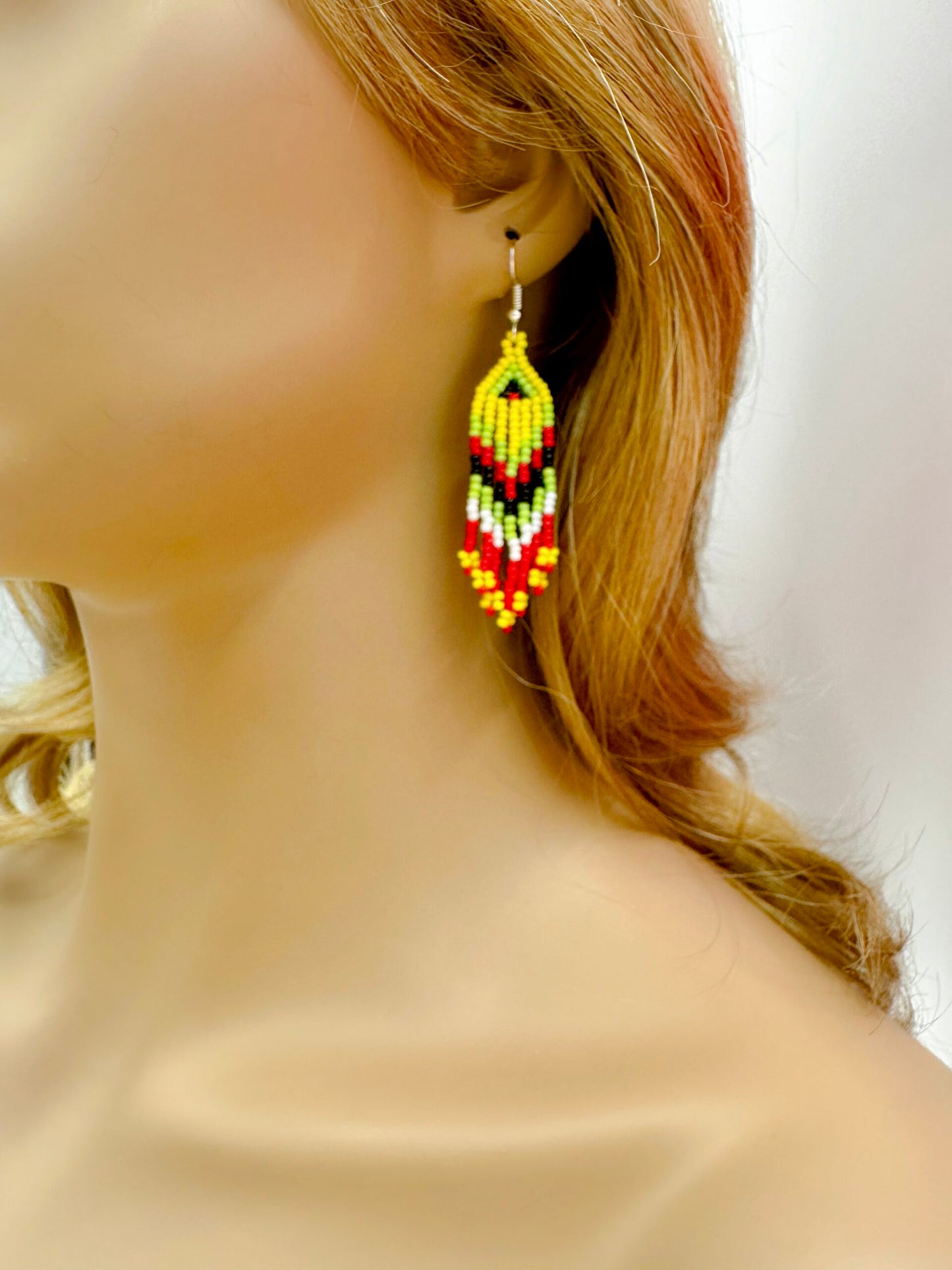 Handmade beaded Yellow Flower Medallion necklace earrings set
