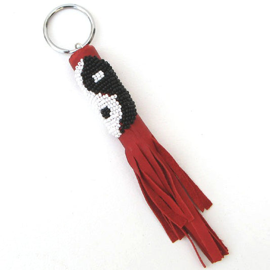 White Black Seed Beads Feng Shui Beaded Key Chain Charms Leather