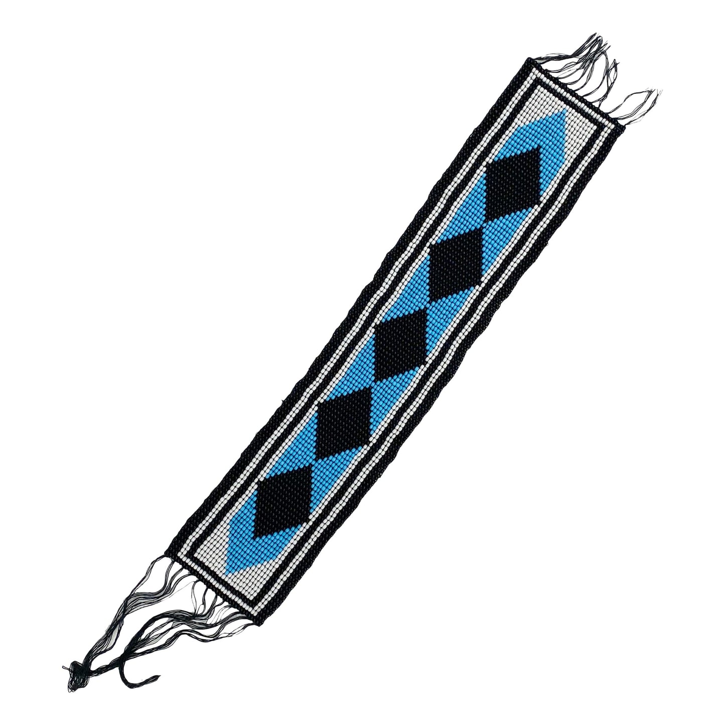 10X2" Blue Brown White Art & Craft Applique Seed Beaded Strip