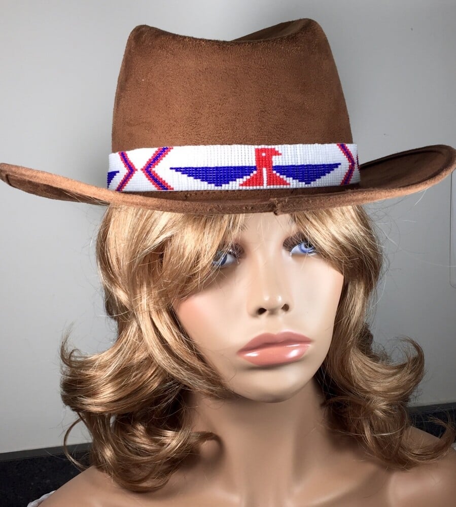 Native Style Patriotic Red Blue White Beaded Hatband