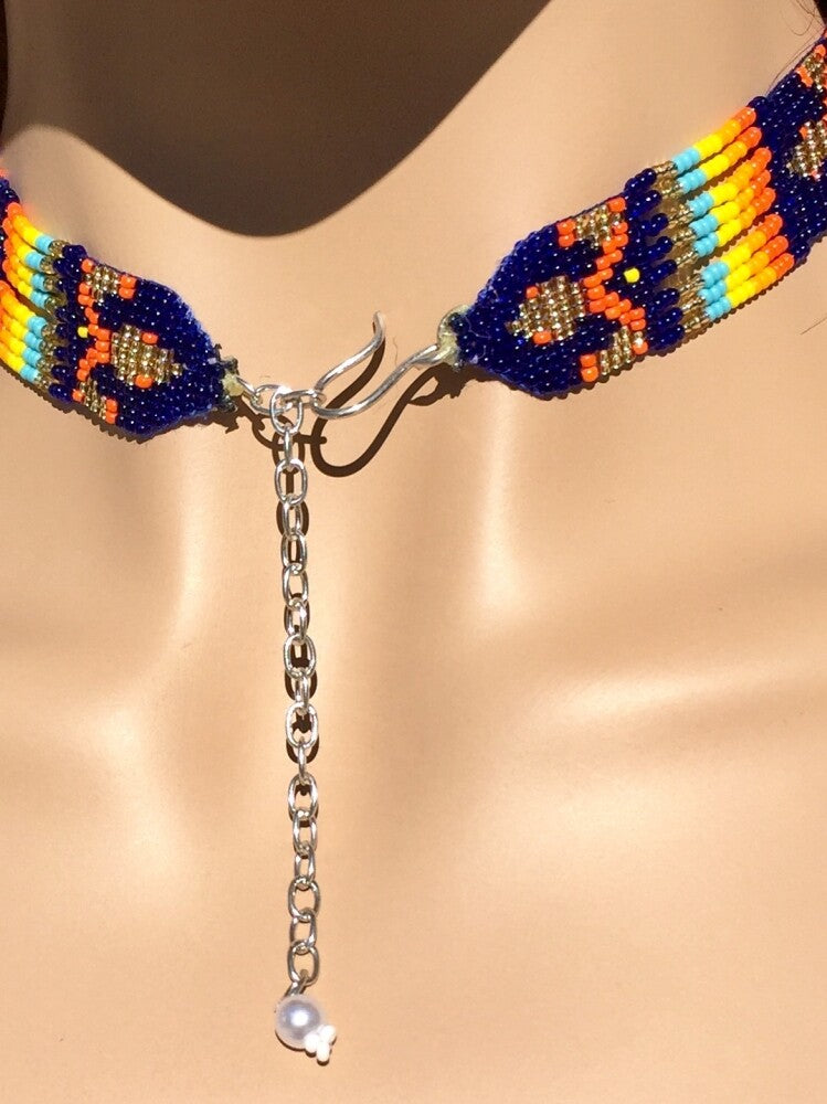 Vibrant Orange Turtle Beaded Lariat Necklace and Earrings Set