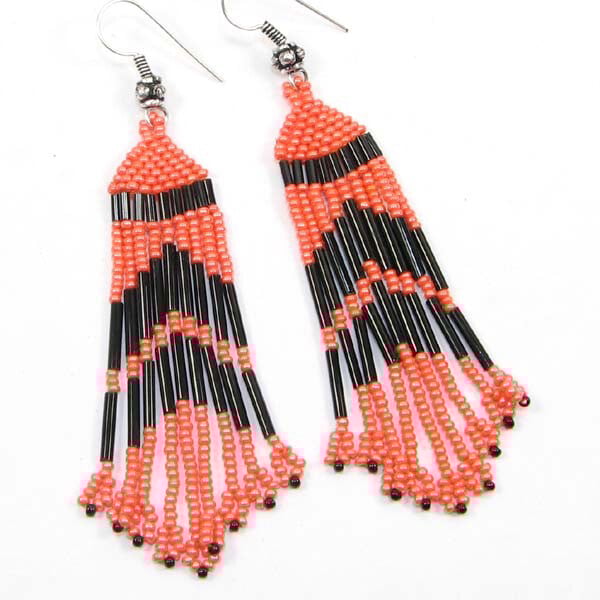 Handmade Beaded Dark Orange Opaque Luster Seed Bead Earrings