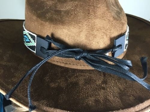 Native American Style Black Blue Seed Beads Beaded Hatband/Belt