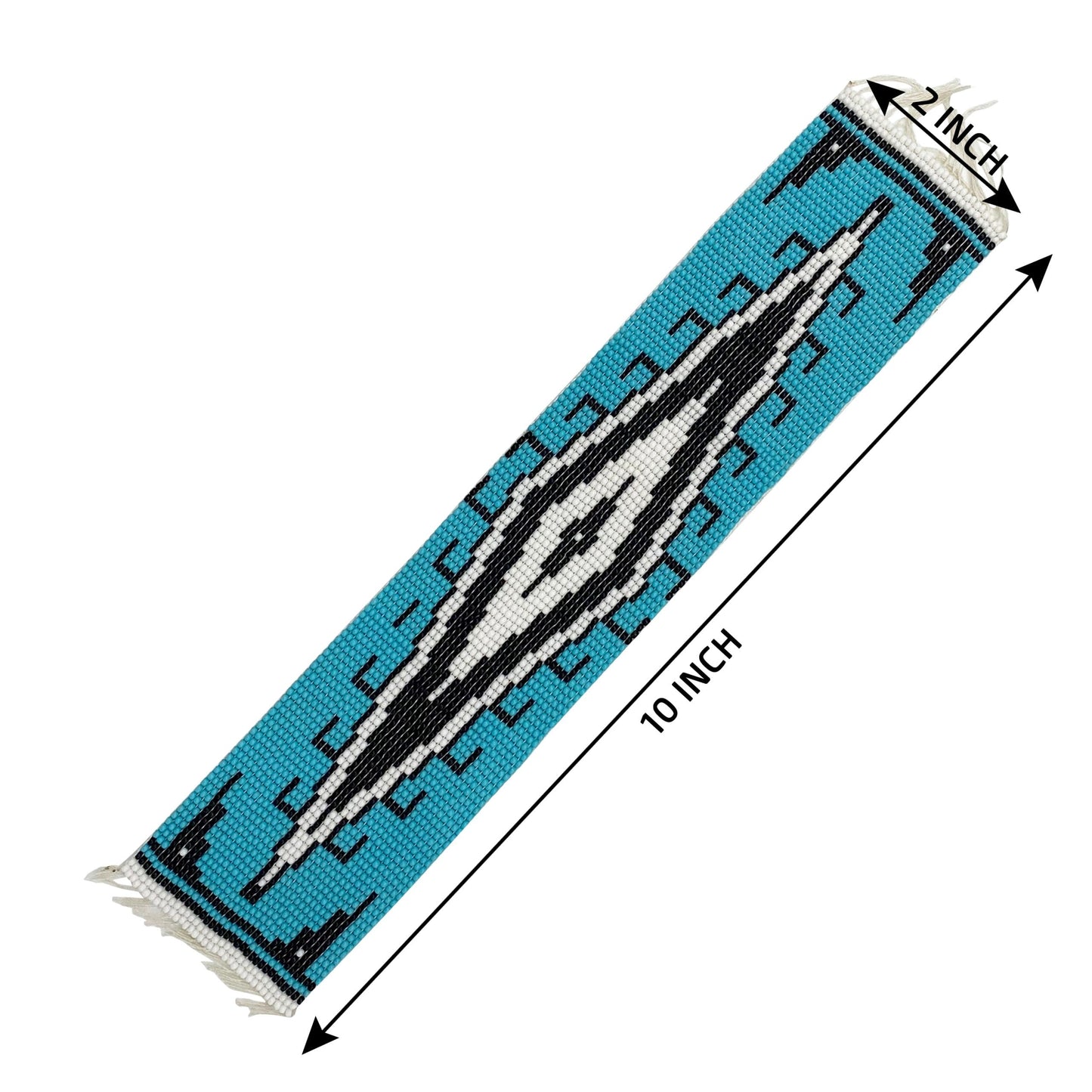 10X2" Turquoise Blue Black White Handmade Art Craft Seed Beaded Strip