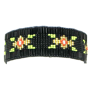 Handmade Beaded Black Seed Beads Flower 1 Inch Soft Cuff Bracelet