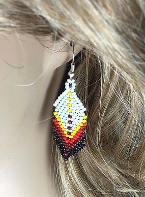 WHITE MULTICOLORED BEADED FASHION HOOK HANDMADE CHANDELIER EARRINGS E54/1