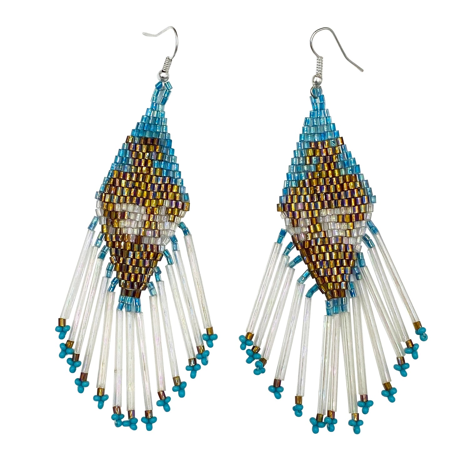 Handmade End Of Trail Brown White Delica Seed Bead Big Earrings