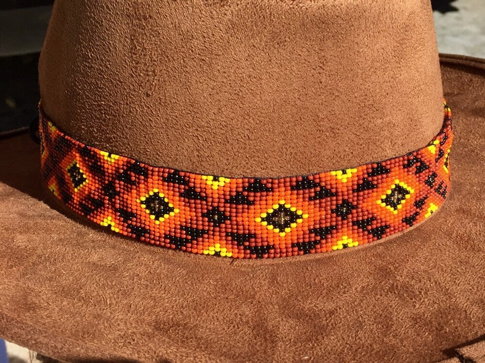 Orange Black Bead Work Beaded Cowboy Hat Band Belt