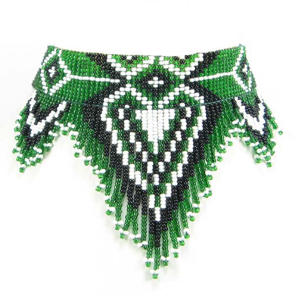 Emerald Ebony Heart Beaded Bib Necklace Choker