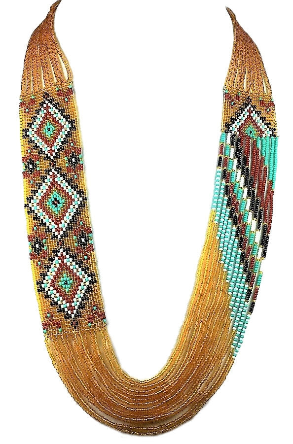 New Handmade Yellow Beaded Geometric Necklace Earrings Set