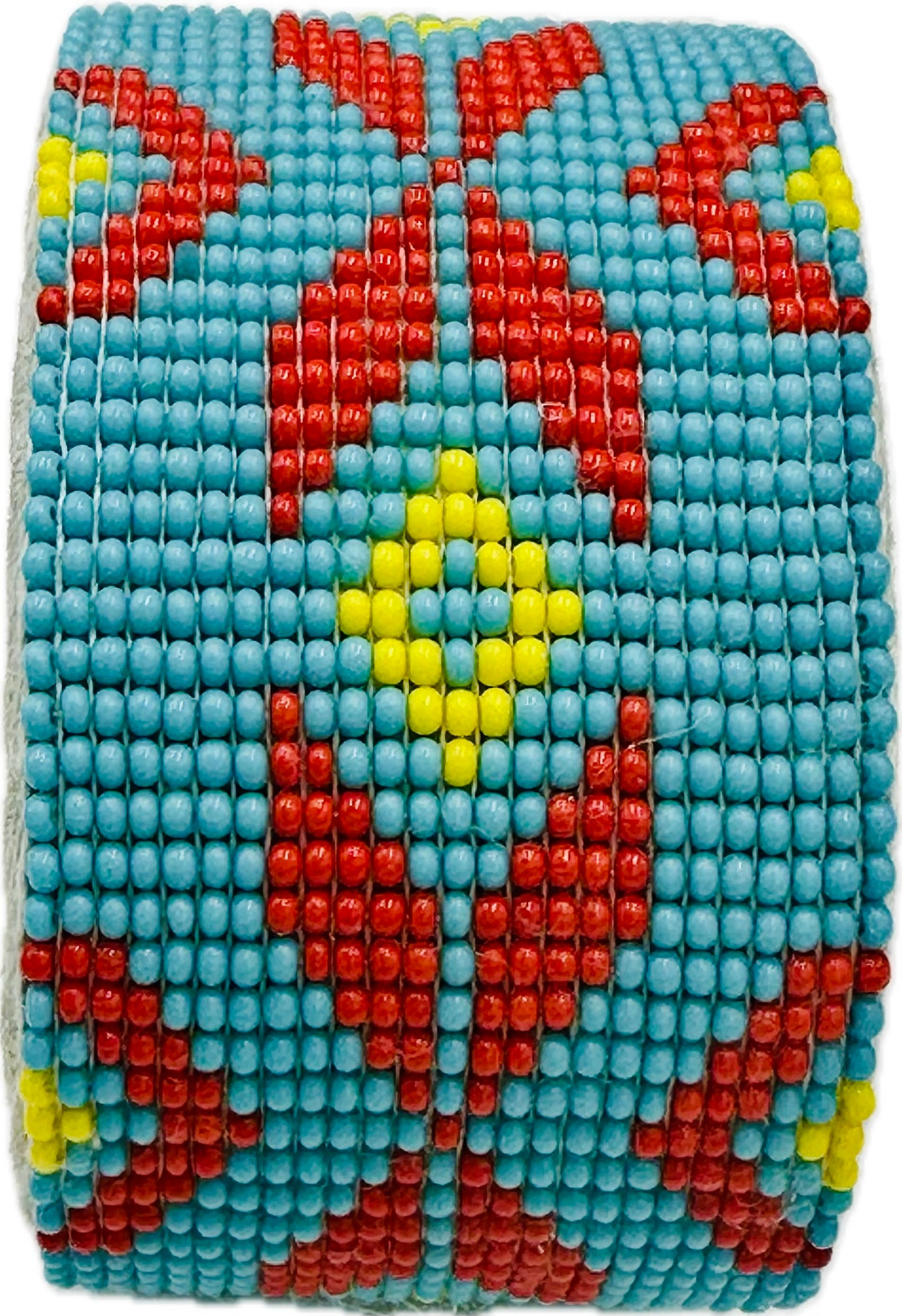 Handmade Beaded Cyan Blue Red Leather Hard Cuff Bracelet