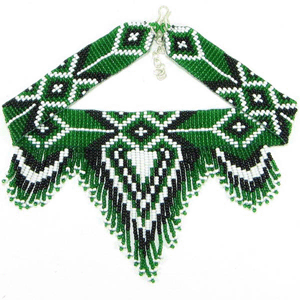 Emerald Ebony Heart Beaded Bib Necklace Choker