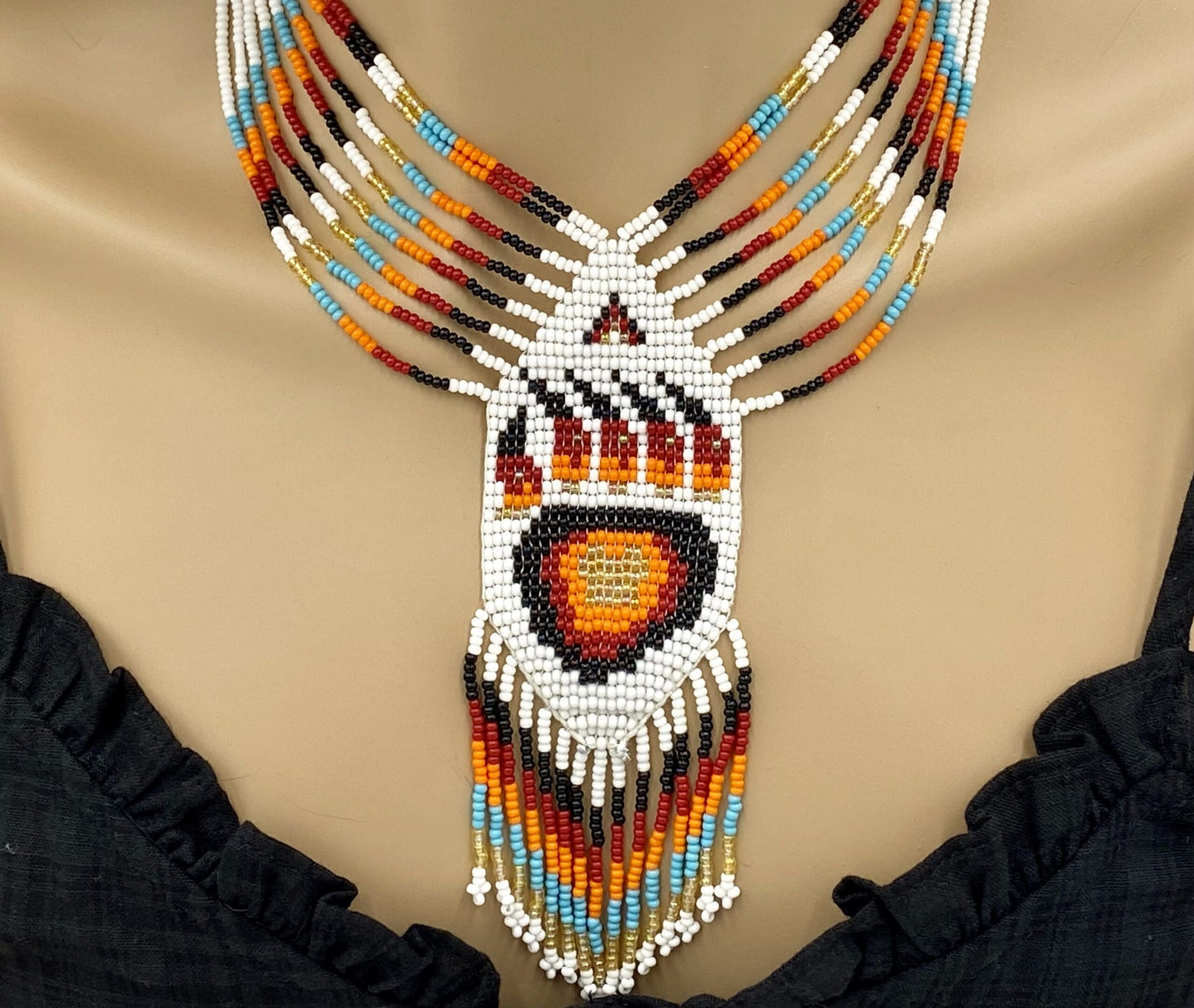 White and Red Bear Paw Beaded Jewelry Set