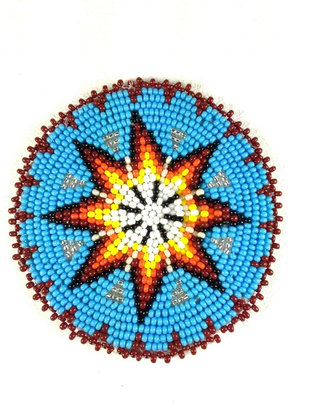 Native Style Handmade Turquoise Blue Star Beaded Appliques Rosette Q53/15