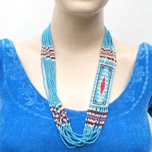 Turquoise Blue Desert Patterned Layered Beaded Necklace