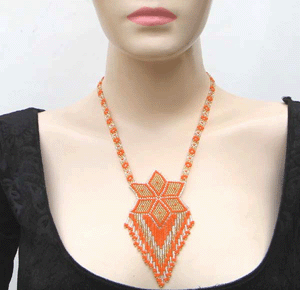 Vibrant Orange Starburst Seed Bead Necklace