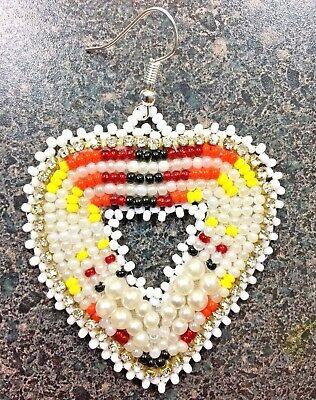 New Handmade Ivory Seed Beaded Heart Fashion Hook Earrings E4/118
