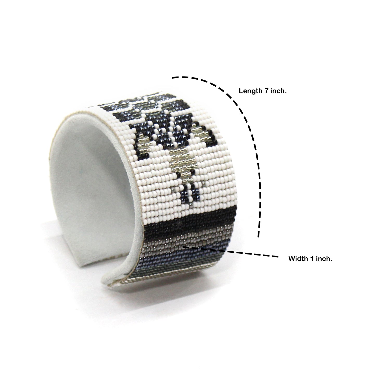 NATIVE STYLE HANDMADE GRAY WHITE TURTLE BEADED CUFF LEATHER BRACELET