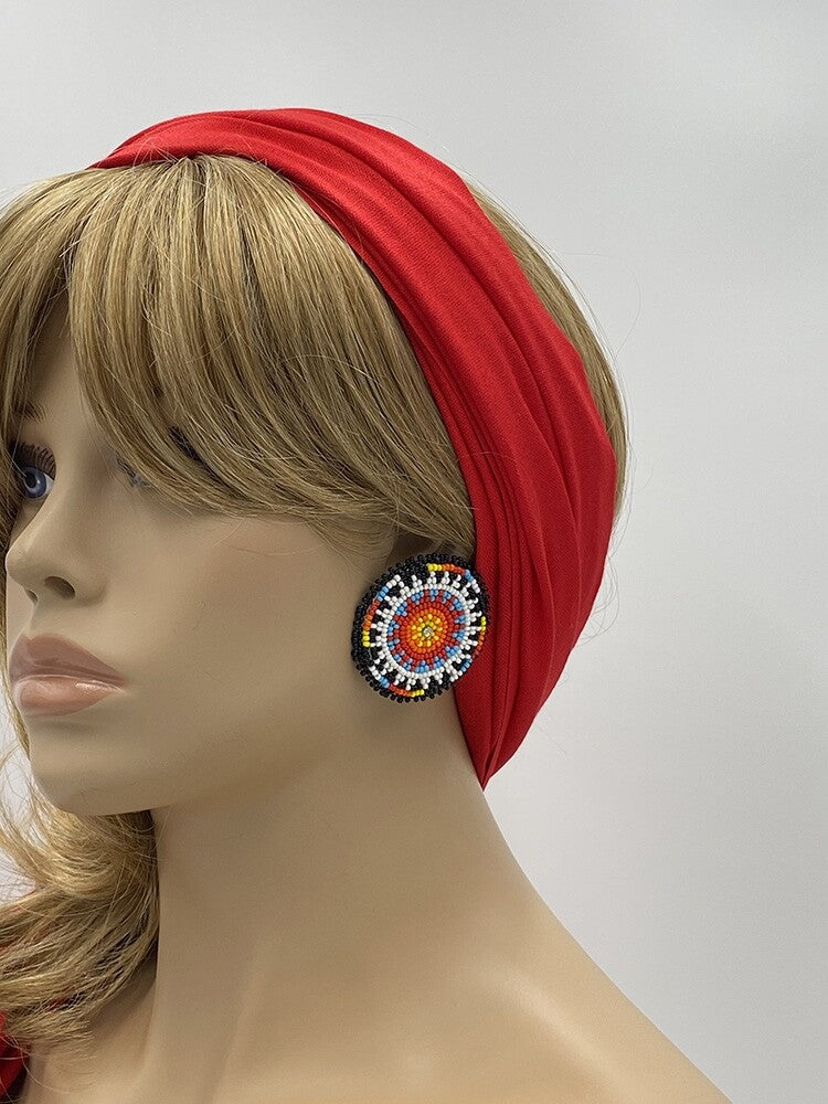 Handmade Beaded Round Multi-Color Native Style Post Earrings