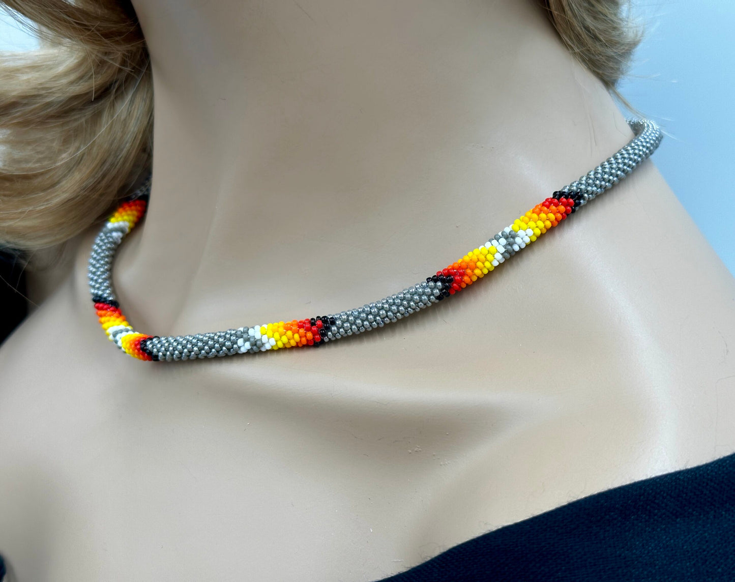 Handmade beaded Gray woven Rope necklace