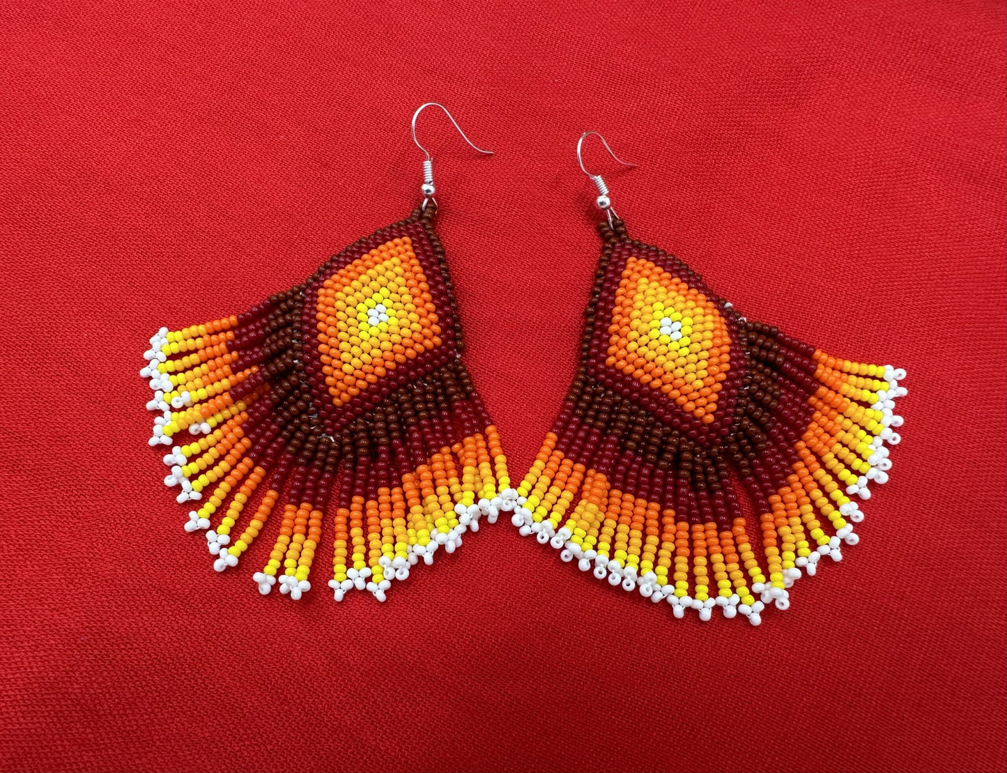 Handmade Beaded Brown Seed Bead Big Earrings