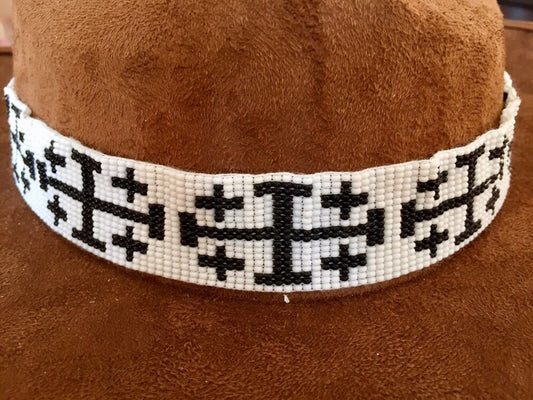 White Black Bead Work Beaded Cowboy Hat Band Belt