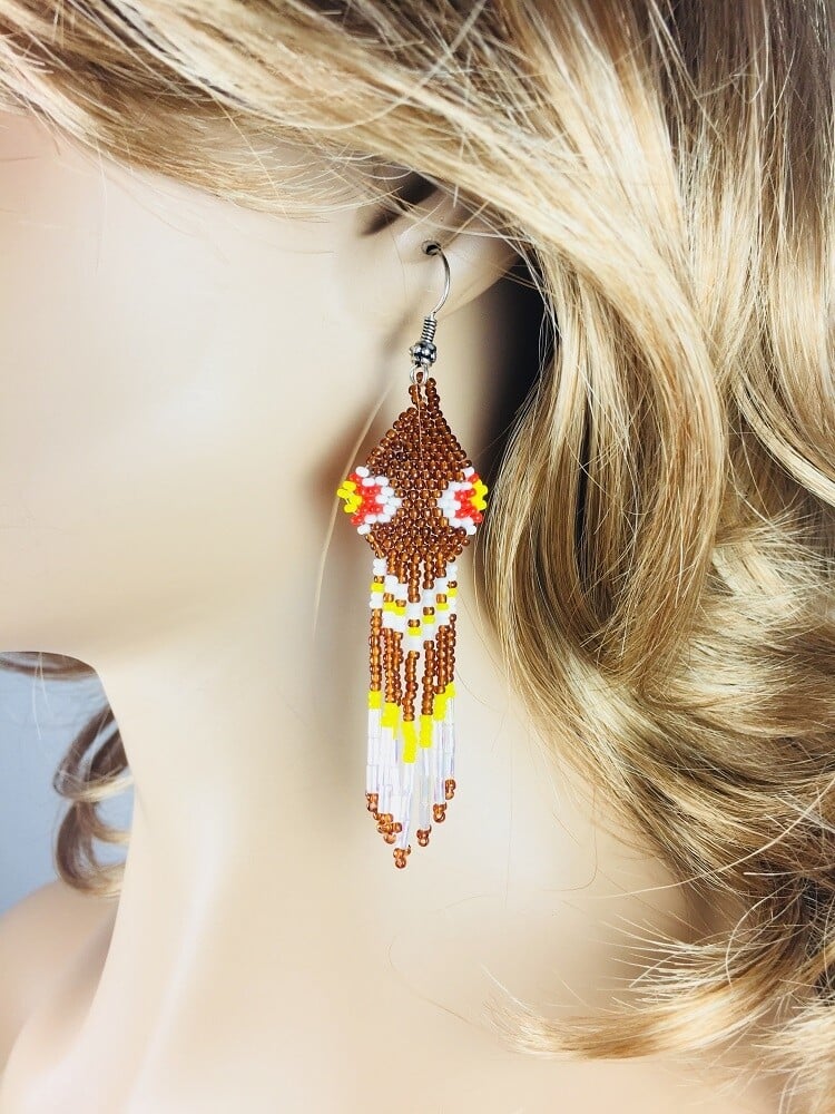 Handmade Beaded Brown Seed Beaded Earrings