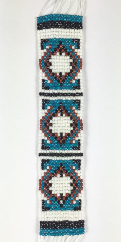 5X1 Blue White Brown Medicine Man'S Eye Craft Applique Beaded Strip
