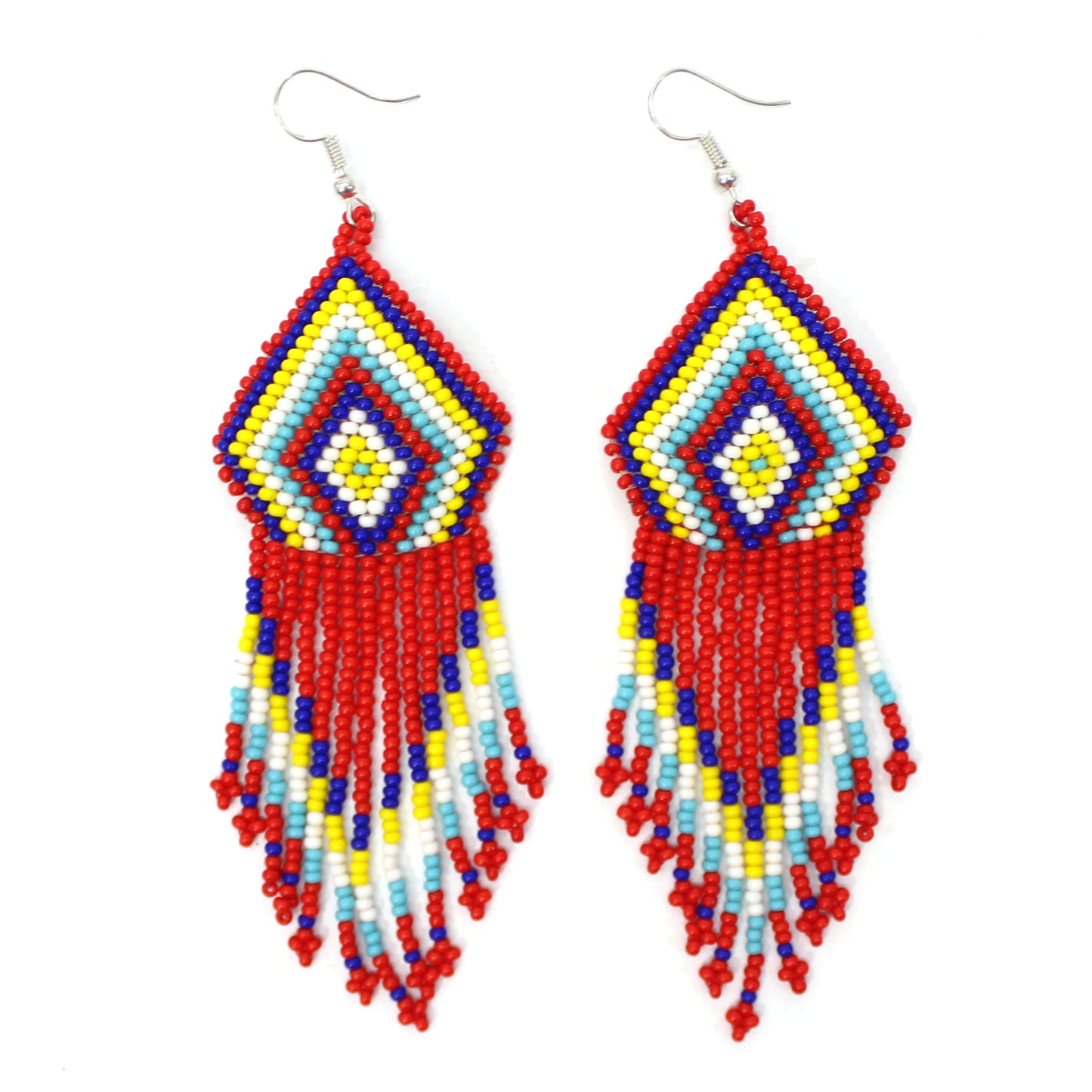 Vibrant Red Multicolor Beaded Choker Necklace Earrings Set