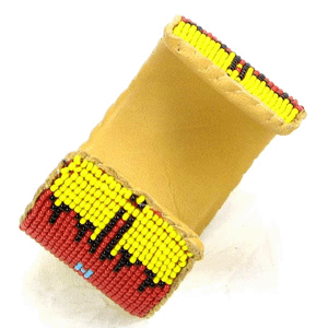 Handmade Yellow Red Seed Beaded Cuff Bracelet - Unisex Adjustable 1.5 inch Wide - Czech Beads - Suede Leather Back
