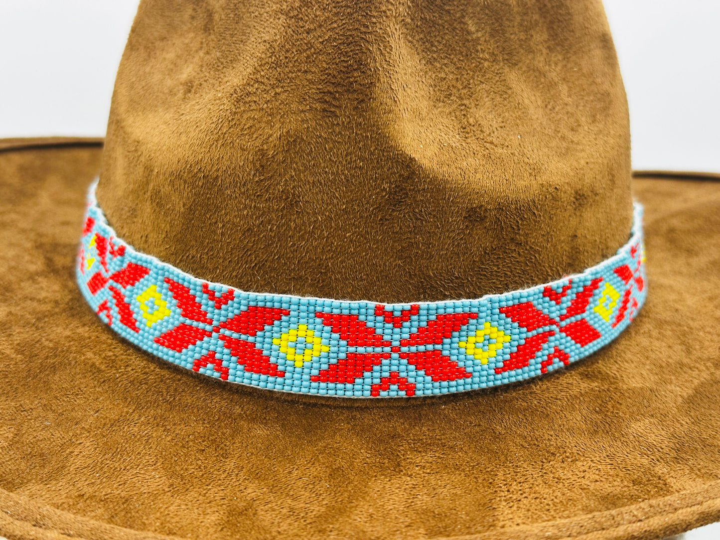 Handmade Western beaded Cyan Blue Red Cowboy Rhodeo Hatband