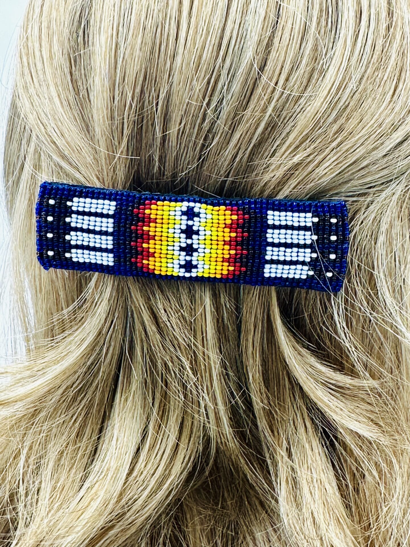 Handmade Beaded Deep Blue Fire Barrette French Clip