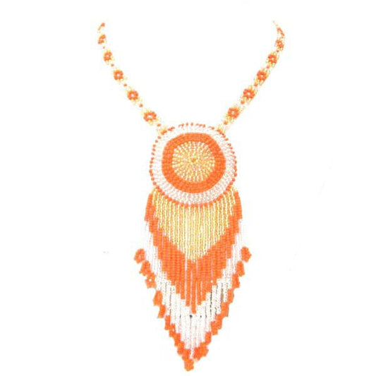 Vibrant Orange Medallion Seed Bead Necklace