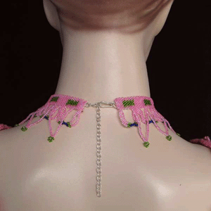 Pink Green Egyptian Art Beaded Choker Necklace Earrings