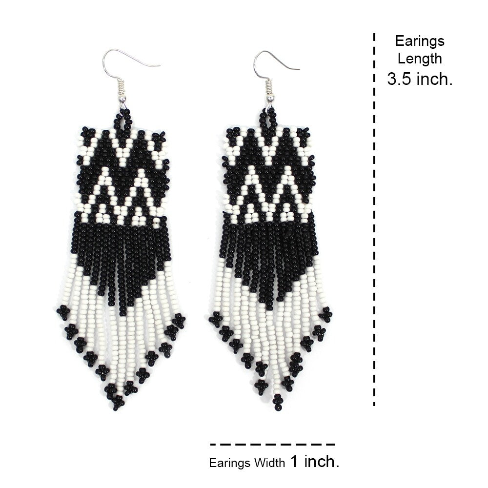 Handmade Beaded Black Seed Bead Native Style Earrings