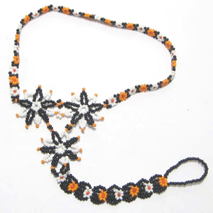 Black Orange White Flower Beadwork Beaded Barefoot Anklet