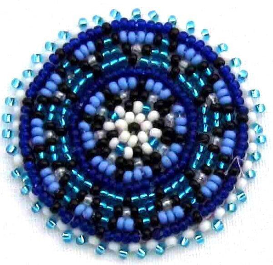 Handmade Beaded Rosette 1-1/2 Inch Diameter - Flower Pattern - Deep Blue, Black, Trans Blue