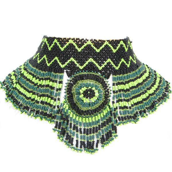 Vibrant Green Black Medallion Choker Necklace