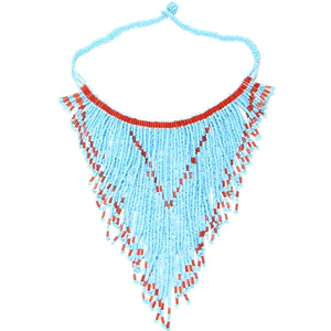 Handmade Beaded Turquoise Blue Seed Bead Bib Necklace Lariat