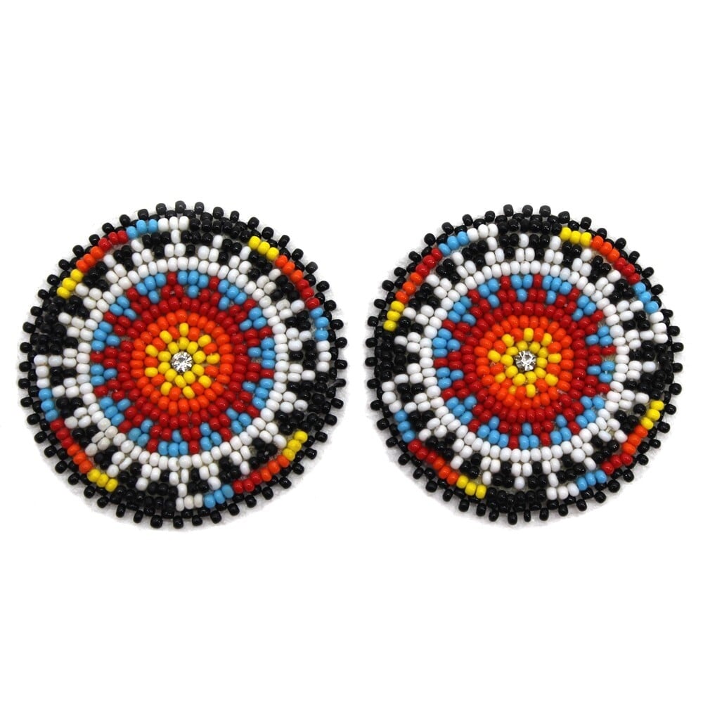 Handmade Beaded Round Multi-Color Native Style Post Earrings