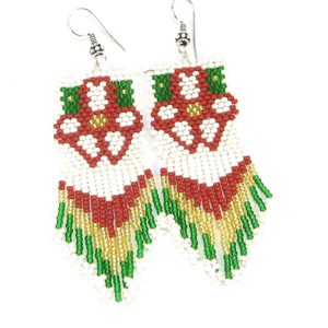 Handmade Beaded Green Seed Bead Long Necklace Earrings Set