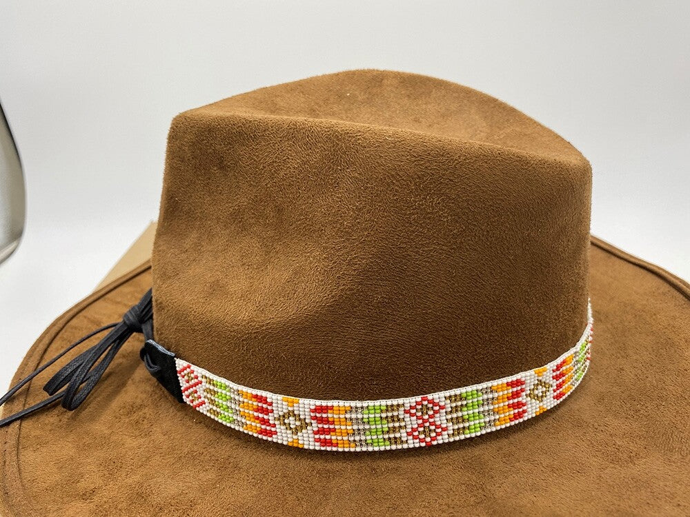 Handmade Beaded White Orange Green Geometric Pattern Cowboy Hatband