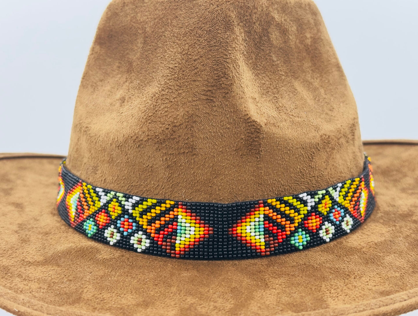 Handmade beaded Black multicolored flower Cowboy rodeo Hatband