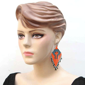 Orange Turquoise Black Seed Beaded Tutankhamun Earrings.