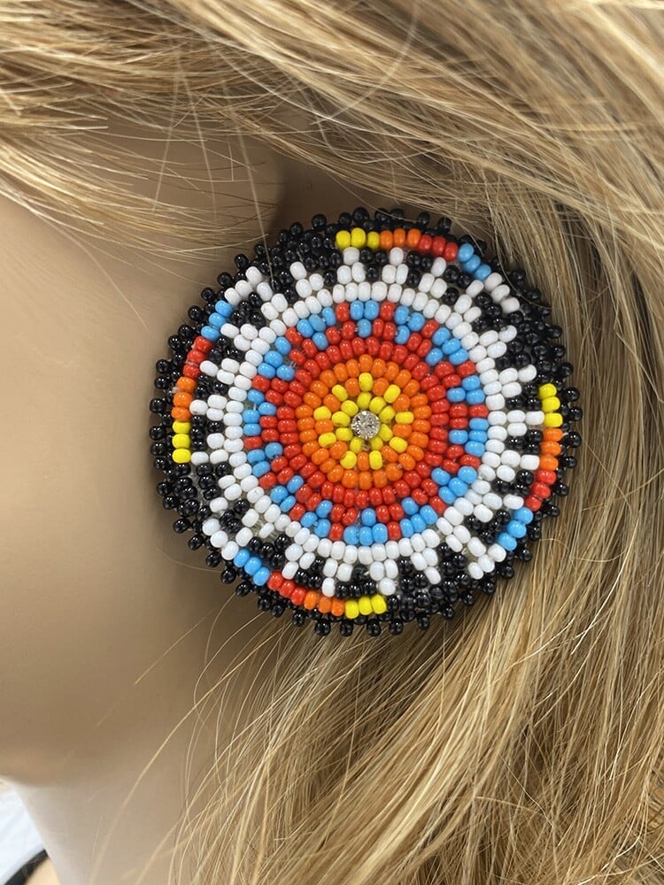 Handmade Beaded Round Multi-Color Native Style Post Earrings